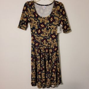 NWT! Lularoe Nicole-S Strecth Aztec Prin Fit And Flare Short Sleeve Scoop Size S